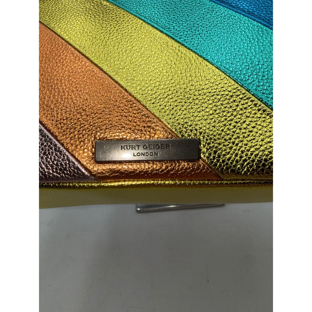 Kurt Geiger London Leather Kensington Bag Rainbow Metallic Stripe Eagle Head NEW - Picture 10 of 12